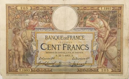 France 100 Francs Luc Olivier Merson - sans LOM - 31-07-1913 Série T.1993 - PTB