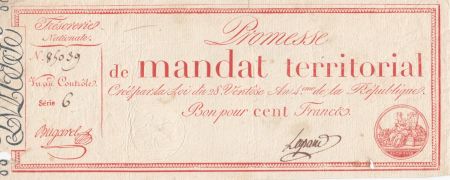 France 100 Francs Mandat Territorial avec série - 28 Ventose An IV (18.03.1796) - TB+