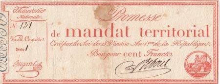 France 100 Francs Mandat Territorial avec série - 28 Ventose An IV (18.03.1796) - TB+ Série 1