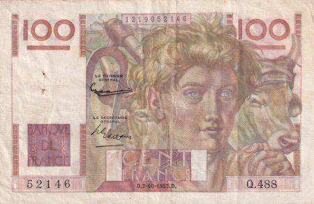 France 100 Francs Paysan - 02-10-1952 - Série Q.488 - TTB