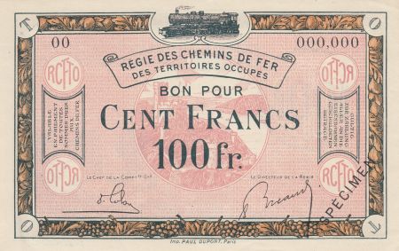 France 100 Francs Régie des chemins de Fer - 1923 - Spécimen Série OO