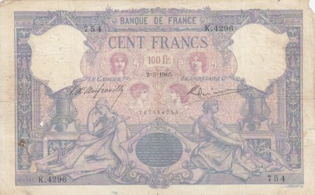 France 100 Francs Rose et Bleu - 02-03-1905 Série K.4296 - TB