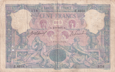 France 100 Francs Rose et Bleu - 04-09-1907 - Série Z.4918