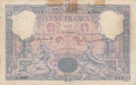 France 100 Francs Rose et Bleu - 08-02-1904 - Série K.3969 - B +