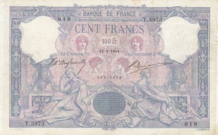 France 100 Francs Rose et Bleu - 12-02-1904 Série T.3973 - TTB