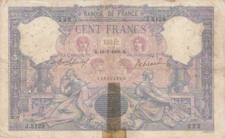 France 100 Francs Rose et Bleu - 18-07-1908 Série J.5129