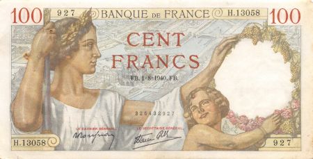 France 100 Francs Sully - 01-08-1940 Série H.13058 - TTB