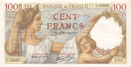 France 100 Francs Sully - 02-10-1941 Série U.24896 - TTB+