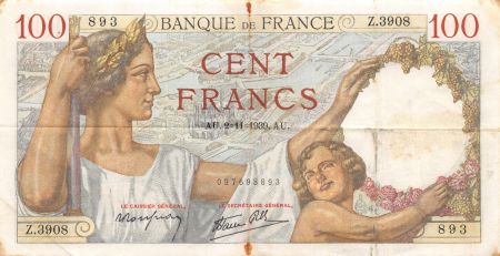 France 100 Francs Sully - 02-11-1939 Série Z.3908 - TB+