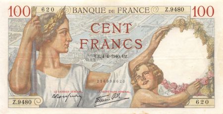 France 100 Francs Sully - 04-04-1940 Série Z.9480 - TTB