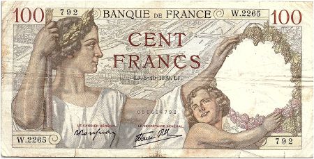 France 100 Francs Sully - 05-10-1939 Série W.2265 - TB