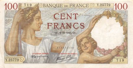 France 100 Francs Sully - 06-11-1941 Série Y.25779 - TTB+