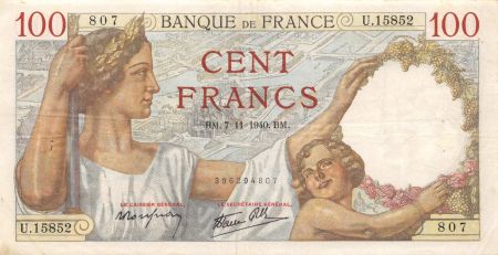 France 100 Francs Sully - 07-11-1940 Série U.15852 - TTB