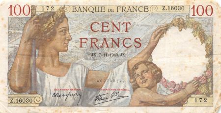 France 100 Francs Sully - 07-11-1940 Série Z.16030 - PTTB