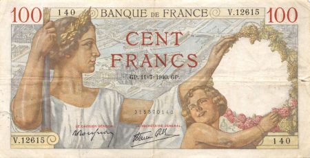 France 100 Francs Sully - 11-07-1940 Série V.12615 - TB+