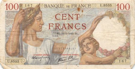 France 100 Francs Sully - 14-03-1940 Série U.8555 - TB