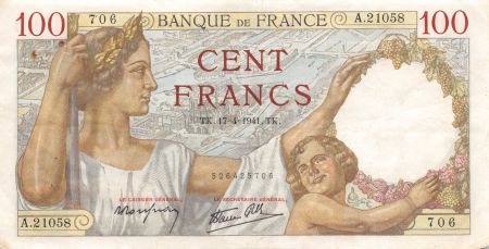 France 100 Francs Sully - 17-04-1941 Série A.21058 - TTB