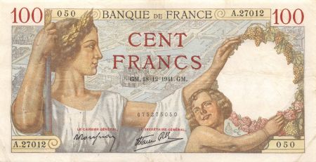 France 100 Francs Sully - 18-12-1941 Série A.27012 - TTB