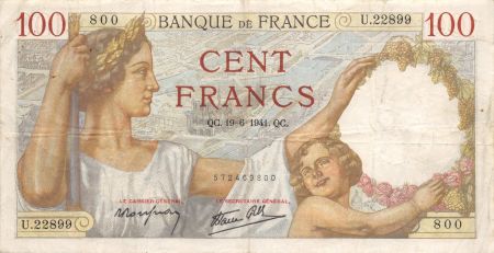 France 100 Francs Sully - 19-06-1941 Série U.22899 - TTB