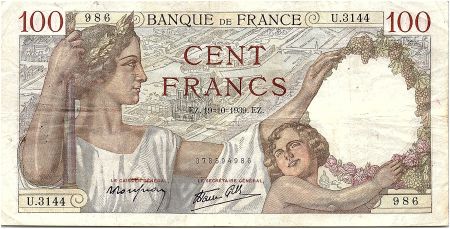 France 100 Francs Sully - 19-10-1939 Série U.3144 - TTB