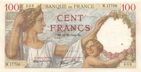 France 100 Francs Sully - 19-12-1940 Série M.17706 - TTB