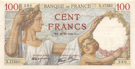 France 100 Francs Sully - 19-12-1940 Série X.17353 - TTB