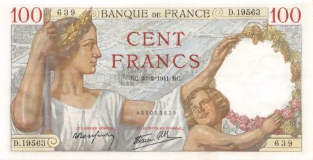 France 100 Francs Sully - 20-02-1941 Série D.19563 - SPL