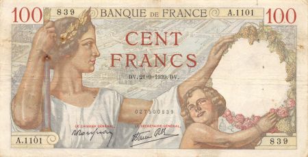 France 100 Francs Sully - 21-09-1939 Série A.1101 - TTB