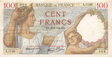 France 100 Francs Sully - 21-09-1939 Série A.1140 - TB