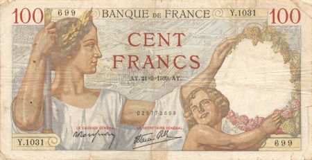 France 100 Francs Sully - 21-09-1939 Série Y.1031 - TB+
