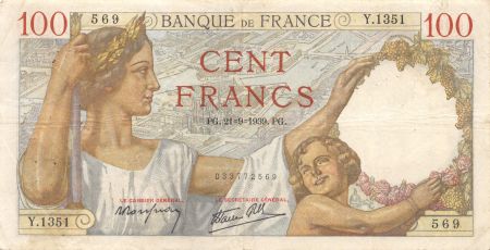 France 100 Francs Sully - 21-09-1939 Série Y.1351 - TTB