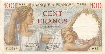 France 100 Francs Sully - 21-09-1939 Série Y.1398 - TTB