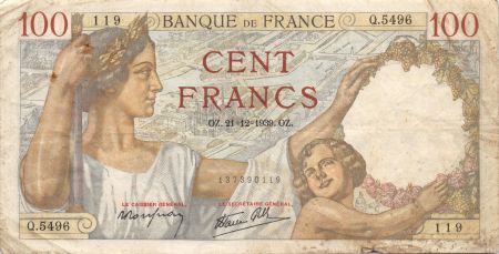 France 100 Francs Sully - 21-12-1939 Série Q.5496 - TB