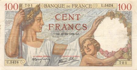 France 100 Francs Sully - 21-12-1939 Série U.5424 - TTB