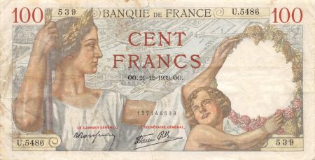 France 100 Francs Sully - 21-12-1939 Série U.5486 - TTB