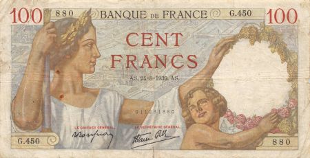 France 100 Francs Sully - 24-08-1939 Série G.450 - TB
