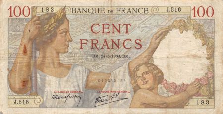 France 100 Francs Sully - 24-08-1939 Série J.516 - TB