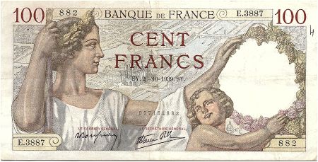 France 100 Francs Sully - 26-10-1939 Série E.3887 - TTB