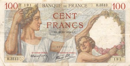 France 100 Francs Sully - 26-10-1939 Série H.3513 - TTB