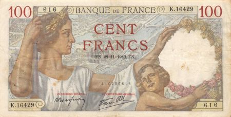France 100 Francs Sully - 28-11-1940 Série K.16429 - TB