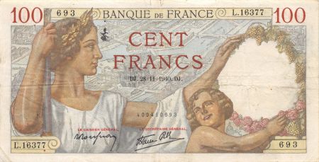 France 100 Francs Sully - 28-11-1940 Série L.16377 - TTB