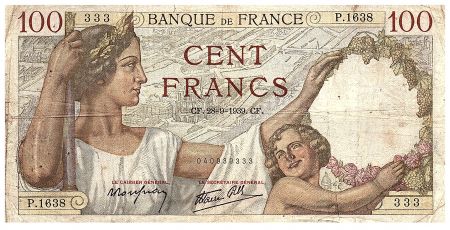 France 100 Francs Sully - 28.09.1939 - Série P.1638 - Fay.26.08
