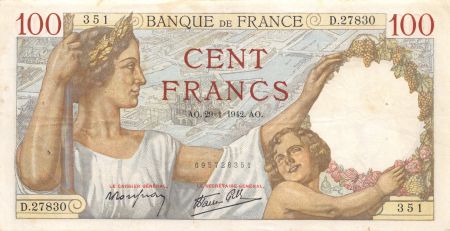 France 100 Francs Sully - 29-01-1942 Série D.27830 - TTB