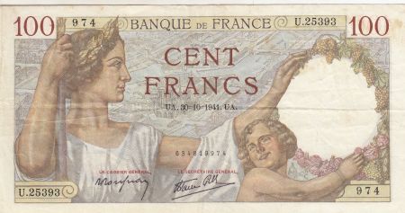 France 100 Francs Sully - 30-10-1941 - Série U.25393