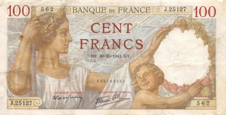 France 100 Francs Sully - 30-10-1941 Série J.25127 - TB+