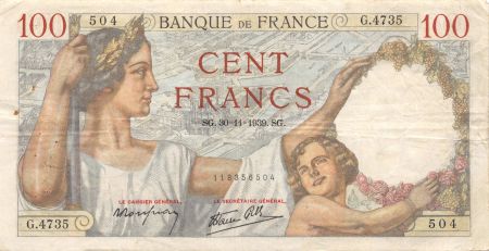 France 100 Francs Sully - 30-11-1939 Série G.4735 - TB+