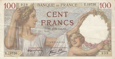 France 100 Francs Sully -13-03-1941 - Série U.19726