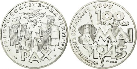 France 100 Francs Victoire 2è Guerre Mondiale 8 Mai 1945 - Essai - Argent