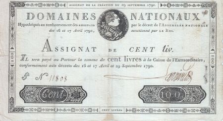 France 100 Livres - 29 Septembre -1790 - Sign. LARRIVEE - S. N° 11808