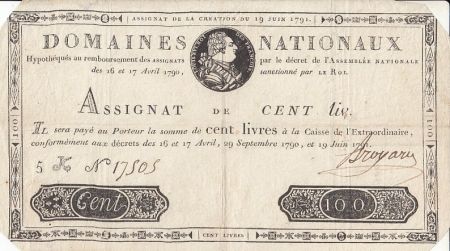 France 100 Livres 16-17 Avril, 29 Septembre 1790 et 19 Juin 1791- Sign. Broyard
